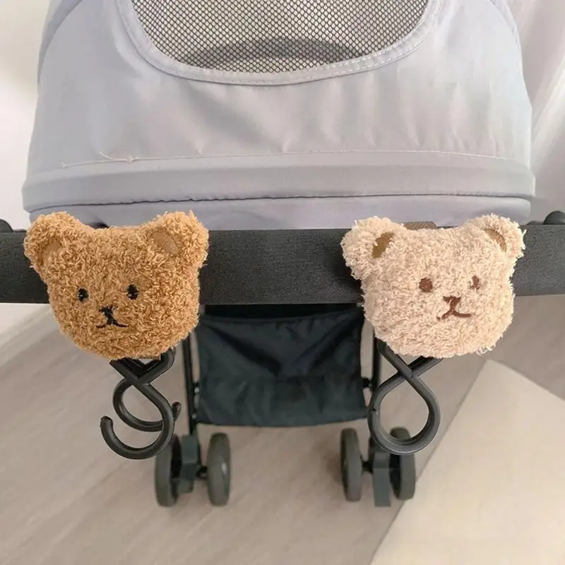 1PC Convenient Stick Cart Hook Baby Stroller Hook Clips Stroller Accessories Cute Cartoon Bear Carabiner For Hanging Diaper Bag