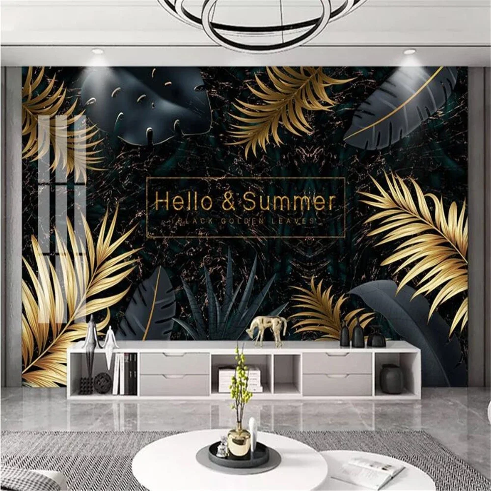 Custom yellow leaf tropical plant Mural Wallpaper 3D Leaves Photo Wall Paper Living Room TV Sofa Bedroom Home Decor Stickers