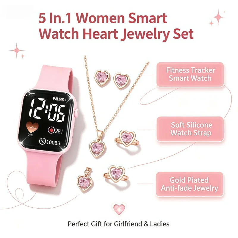 2026 New set of fashion electronic watch necklace earrings ring set for teenagers boys and girls, the best choice for frien view 5