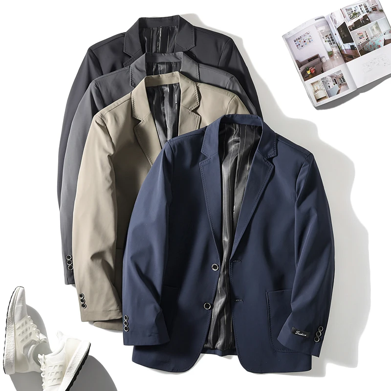 

Silky Smooth Busin Casual Men's Suit Jaet Spring Autumn Commute Friendly Classic Sle Long Sve Stand Fit
