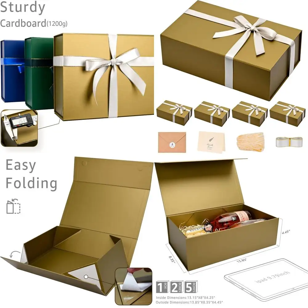 

Набор из 5 прямоугольных складных подарочных коробок с крышками, лентами и наполнителем для особых случаев