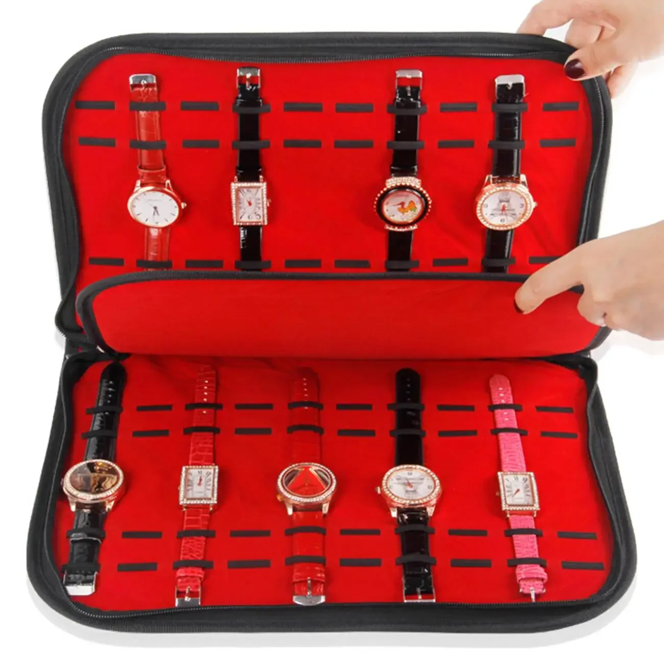 

20 Slots/Grids Leather Watch Case With Zipper Velvet Wristwatch Display Storage Box Tray Travel Jewelry Packing Shelf Organizer