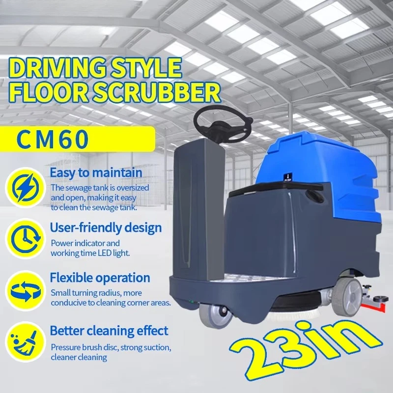 Small Automatic Ride-On Floor Scrubber Commercial Industrial Cleaning Machine for Tiles 24V Electric Industrial Commercial
