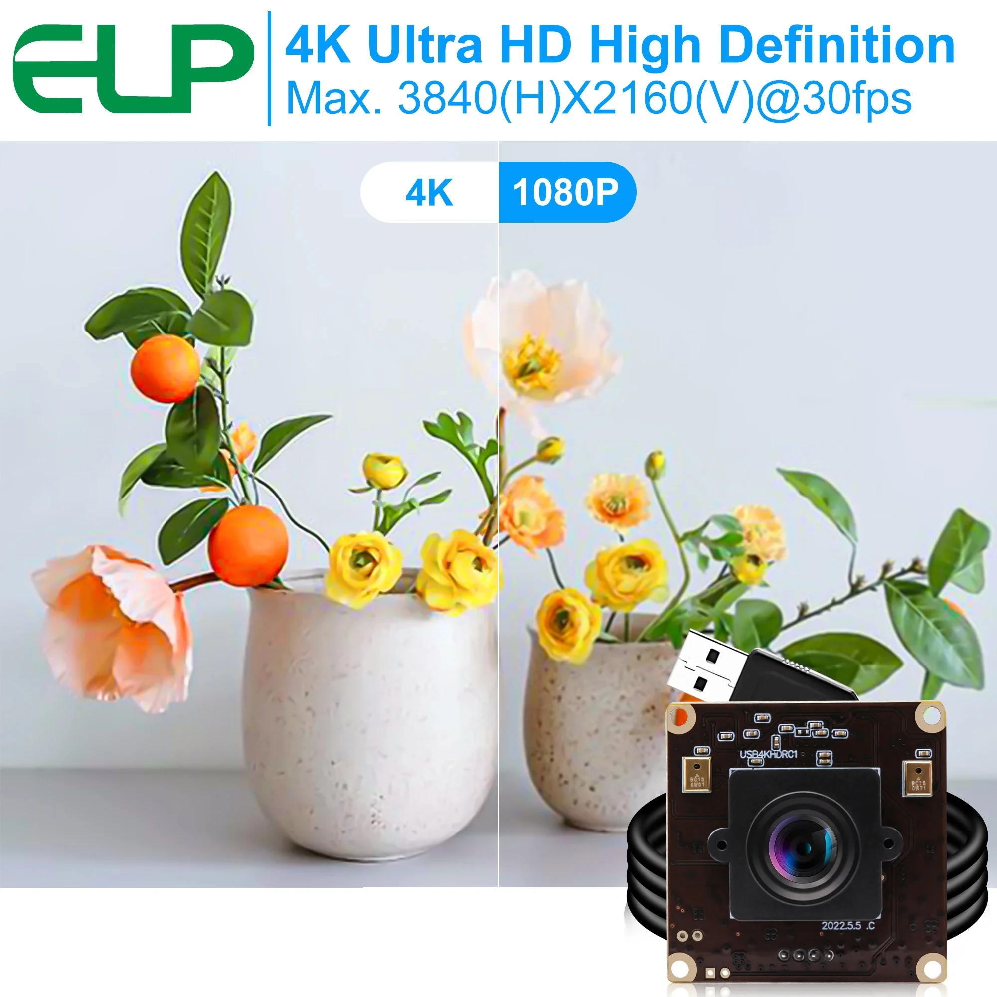 ELP 4K 30fps USB Camera Dual Microphones Mini 38*38mm Industrial Video Surveillance USB Webcam Free Driver for Mac Linux Windows