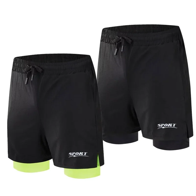 Summer Sportswear Men Running Shorts Double-deck Short Pants 2 In 1 Training Workout Clothing Male Gym Fitness Sport Shorts