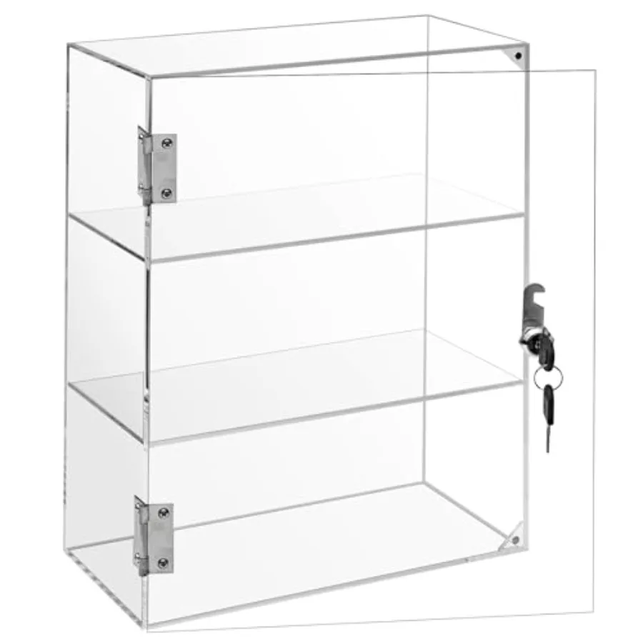 

Locking Display Case, Showcase Display Cabinet, 3-Tier Acrylic Display Case with Lock Key, Clear Countertop Display Cabinet wit