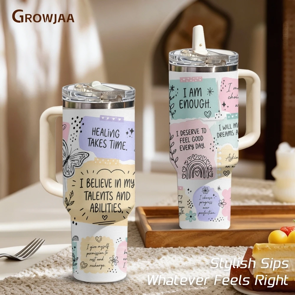 Positive Motivational Quote Vacuum Flasks 40oz 3rd Gen Vacuum Insulated Stainless Steel Car Tumbler Cup with Handle Straw Lid