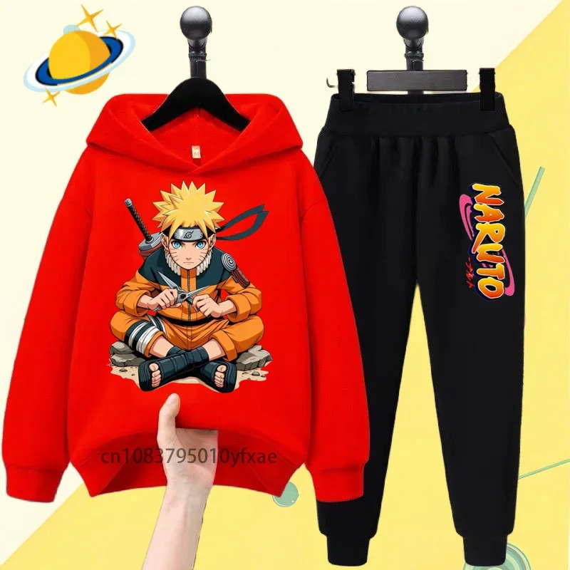 Naruto Ninju anime zestaw bluz z kapturem dla dzieci nadruk kreskówkowy jesienno-zimowa bluza z długimi rękawami chłopcy i dziewczęta fajny swobodny