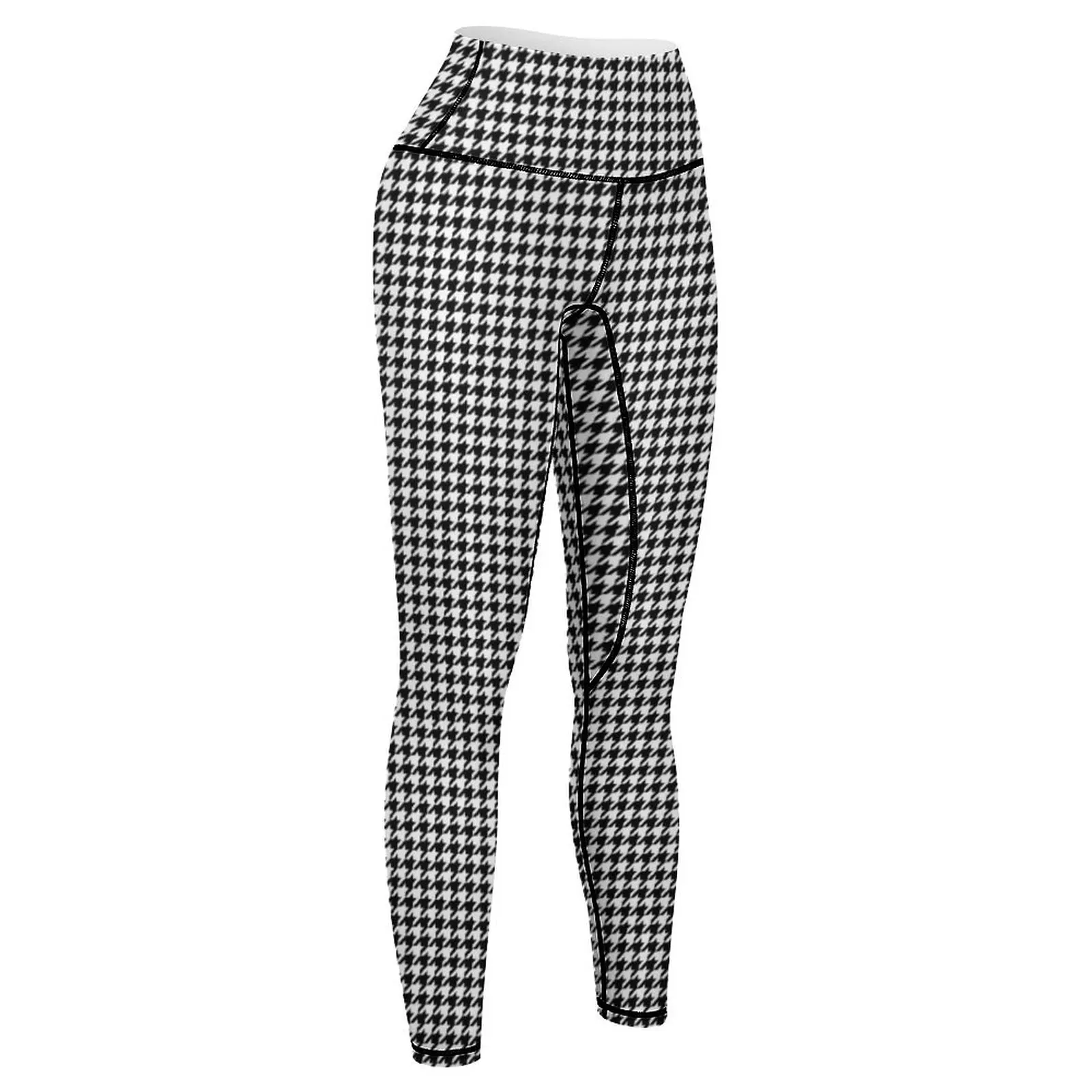 Leggings pied de poule da donna Pantaloni da yoga neri morbidi a vita alta per allenamento atletico da corsa Reg