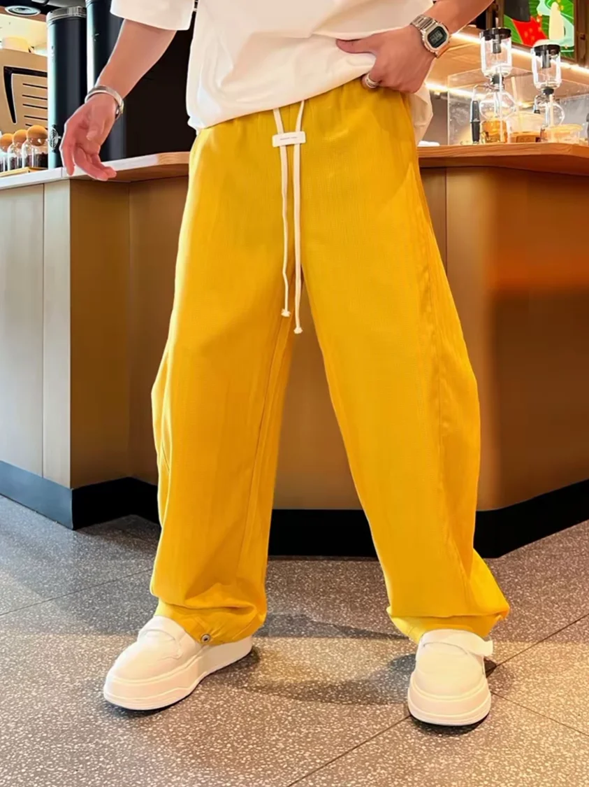 

Men's Summer Fashionable Versatile Simple Striped Cool Feeling Breathable Lightweight Wide Leg Knife Pants Loose Drawstring C...