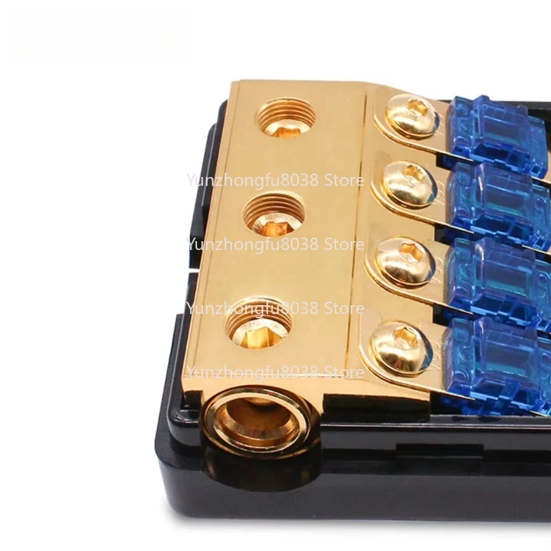 Car Audio Power Supply 1 * 2GA In-4 * 4GA Out ANL 60A Copper Distributor Block Automatic Fuse Holder
