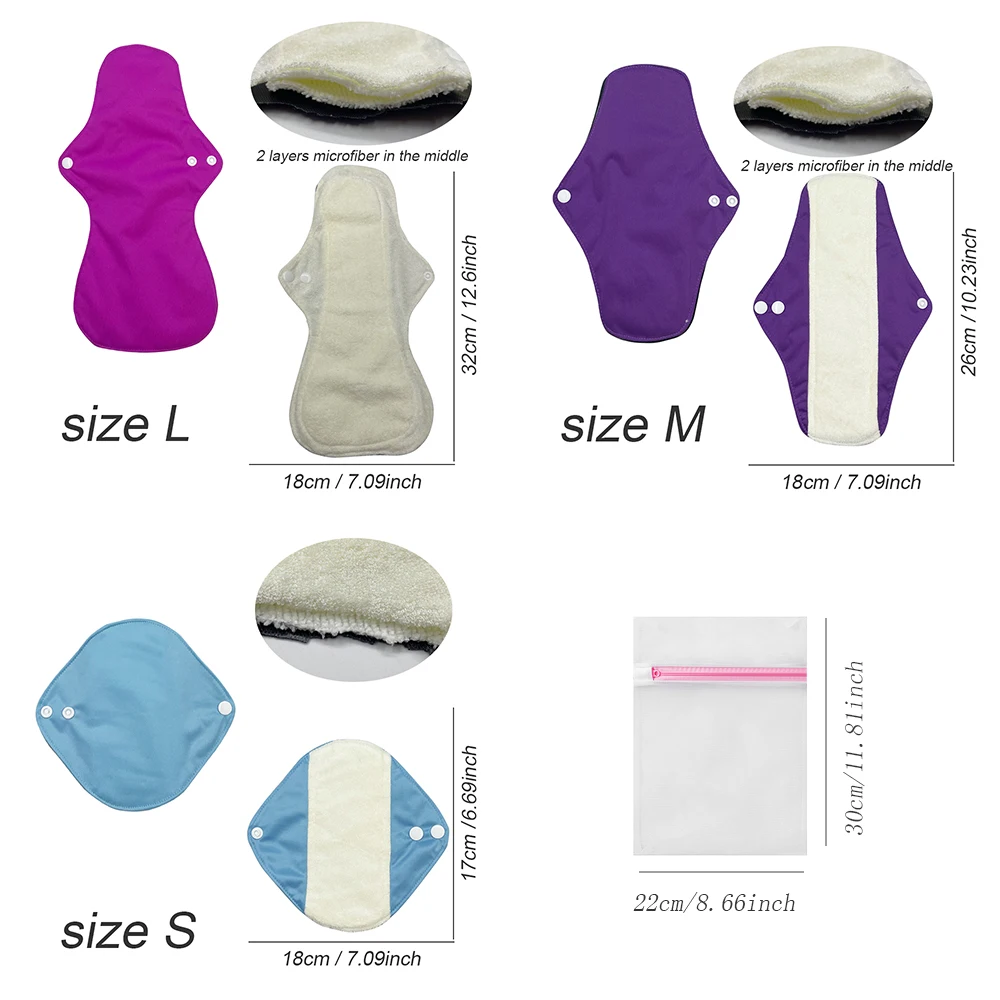 7 عبوات من الفوط الصحية القابلة للغسل وصديقة للبيئة وقابلة لإعادة الاستخدام مع أجنحة للفتيات والنساء والمراهقين - وسادات سراويل داخلية للفتيات ﻿