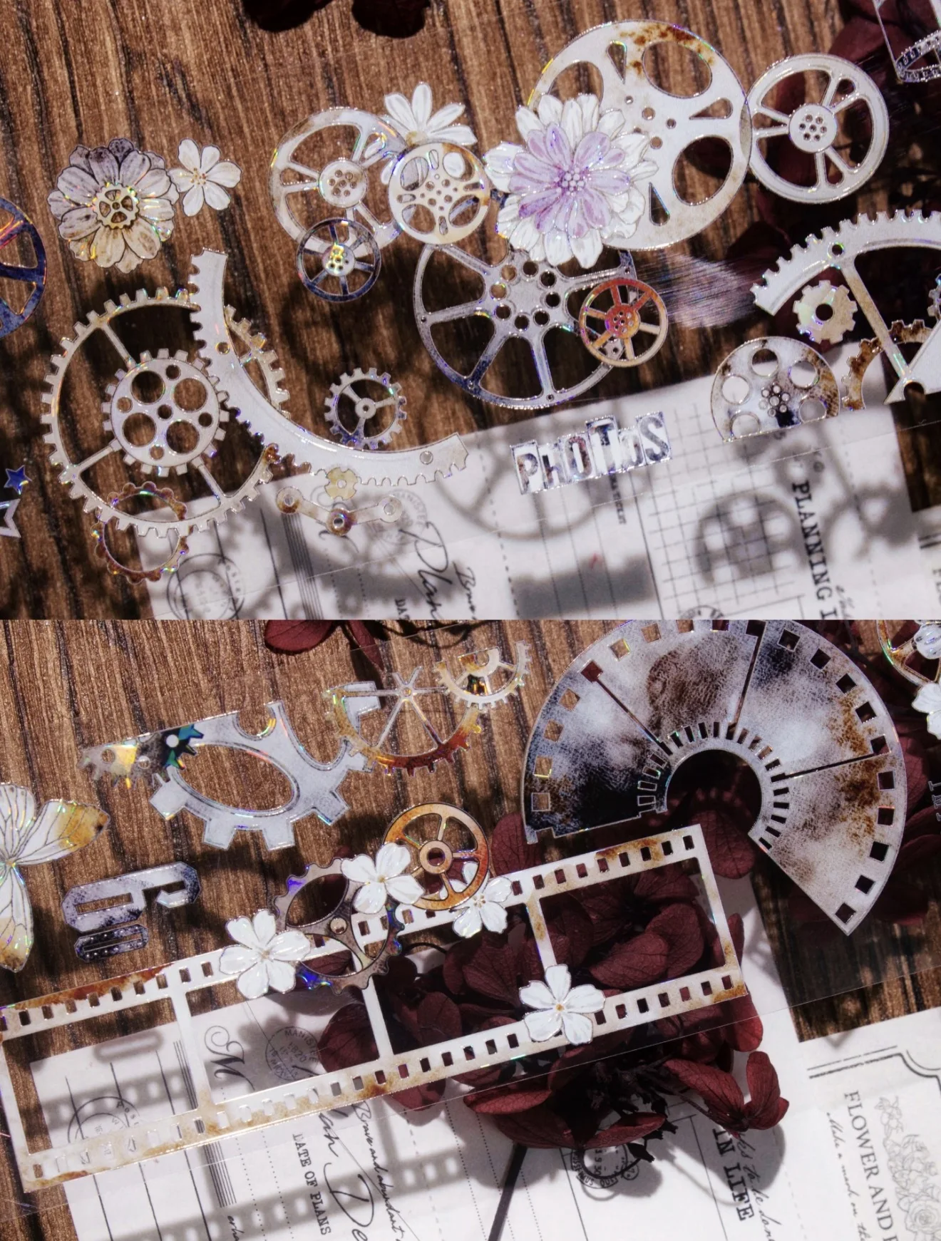 

TimeGrids Studio Vintage Silent Time Film Gear Washi PET Tape for Card Making Decoration DIY Scrapbooking Plan Stickers