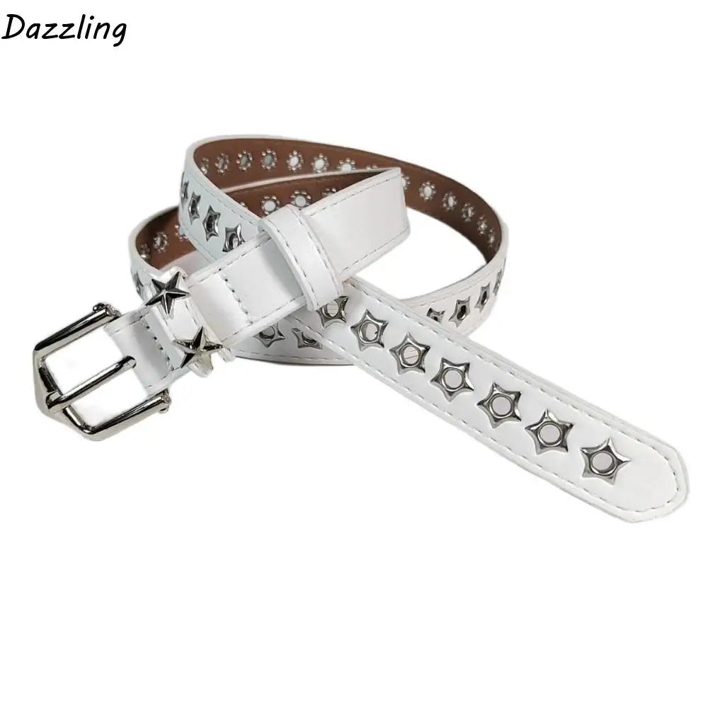 

Star Eyelets Y2K Star Waist Belts Metal Buckle PU Leather Women's Jeans Belt Punk Decorative Luxury Girls Rivet Waistband