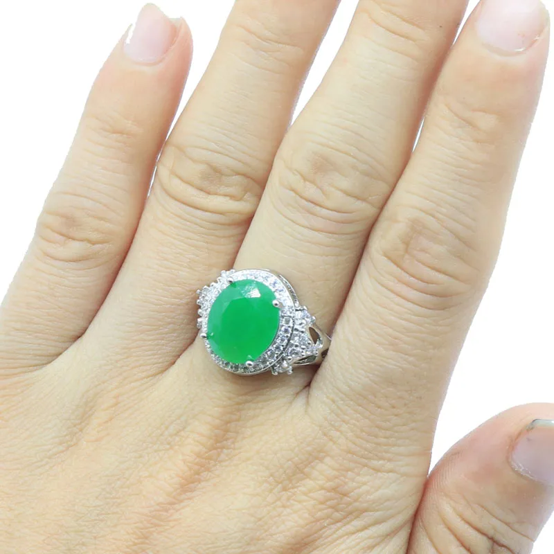 

Buy 4 Get 1 Free 21x15mm Big Gemstone Oval Shape Real Green Emerald Sultanite Gemstone White CZ Shiny Silver Rings