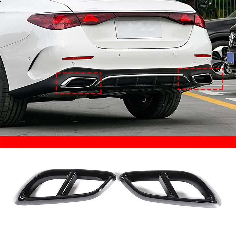 

For Mercedes Benz E-Class 2024+ ABS Piano Black Car Tail Throat Decorative Frame Sticker Exterior Accessories 2 Pcs