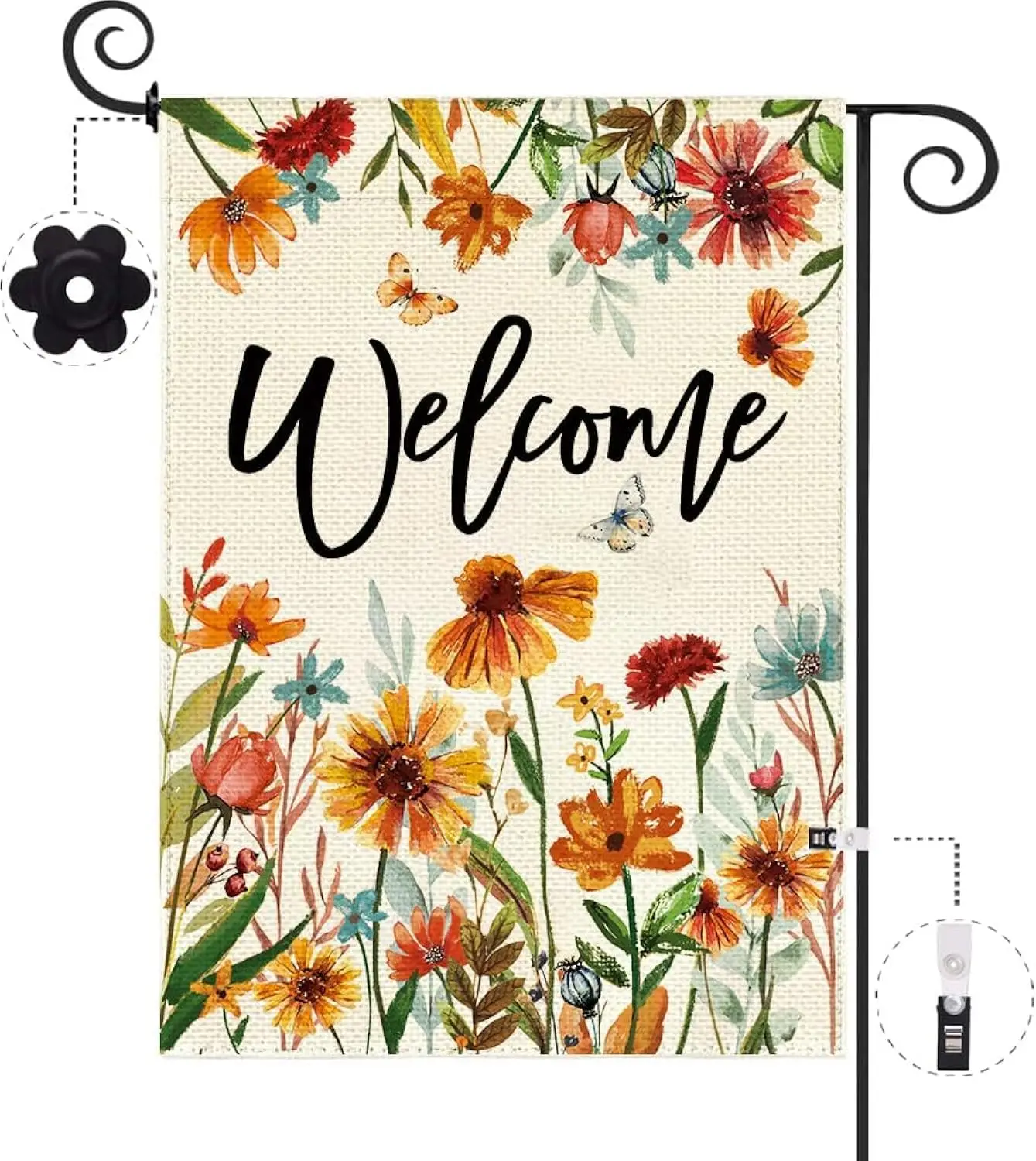 Baccessor Fall Floral Welcome Garden Flag 12.5 x 18 Inch Double Sided Burlap Wildflower Yard Flag Autumn Thanksgiving Holida yyi