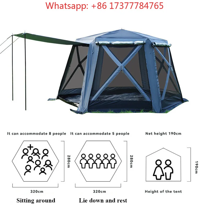 Outdoor Folding Picnic Tent Mongolian Yurt for 5-8 People with High Density Mesh,Hexagonal Automatic Quick Opening Camping Tent