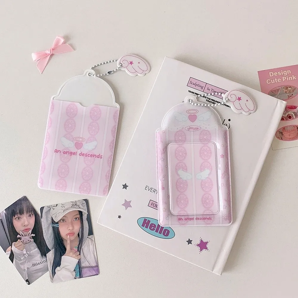 PVC Photocard Holder Keychain Angel Wings Hanging Decoration Photo Frame Cartoon Idol Card Display Protector for Student Girls