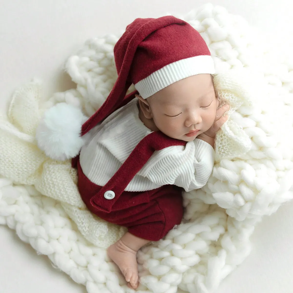 ❤Ropa de fotografía para recién nacido, sombrero de Navidad y mono, accesorios de fotografía para estudio infantil, trajes de disfraces de Papá Noel, 2 piezas por juego