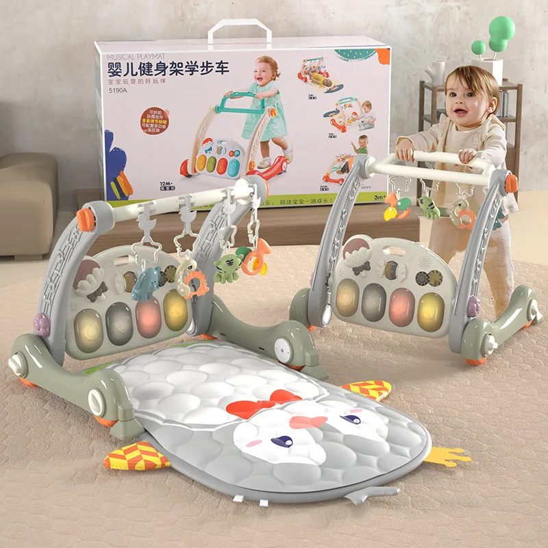 

3-in-1 Baby Gym & Playmat - Pedal Piano Fitness Frame with Activity Rack, Multifunctional Walker for Early Education