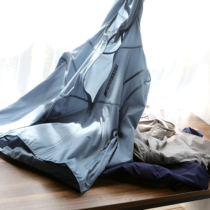 

Lightweight Functional Tech Skin irt Sun Protection Workwear Jaet Men's Summer Hooded Zipper Pure Color Faion Urban Sle