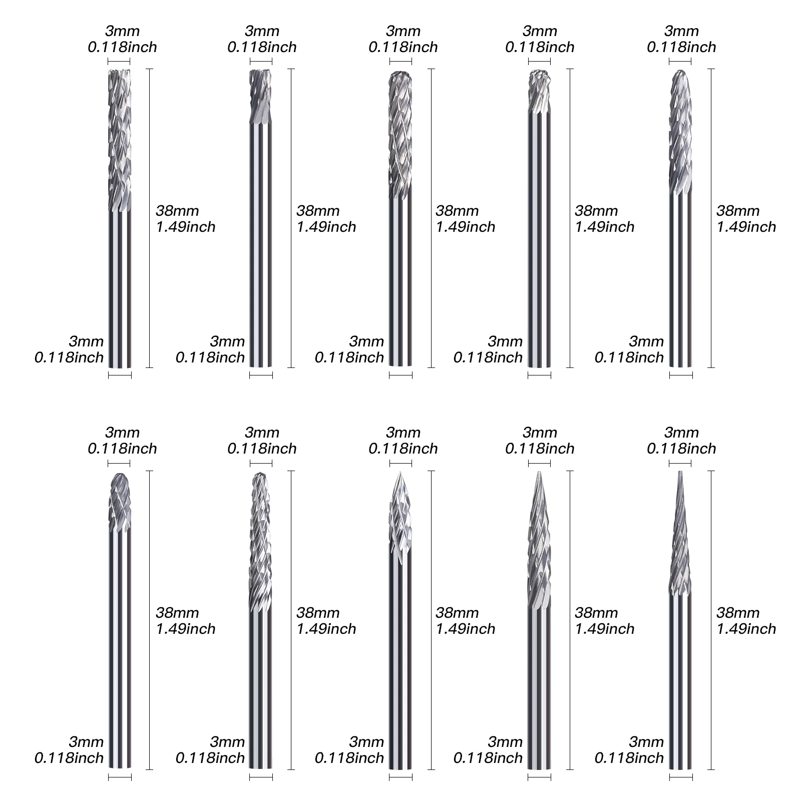 HUHAO 20pcs Carbide Rotary Burrs Set Tungsten Rotary File Metal Mill for Drill Engraver Cutter Carpentry Machining Tools