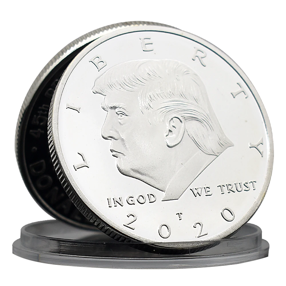 Donald Trump 45th President of The US Silver Plated Challenge Coin in God We Trust Liberty Metal Medal with Plastic Case