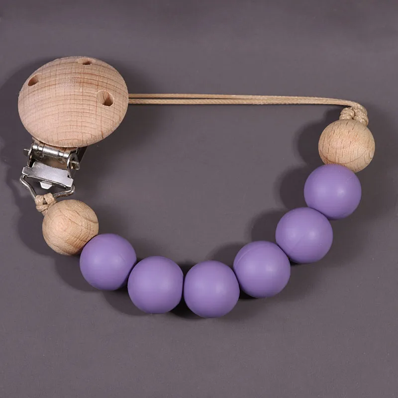 INS Wooden Silicone Baeds Baby Pacifier Chain Clip Anti-fall Pacifier Holder Safe Dummy Nipple Holder Teething Toy for Newborn