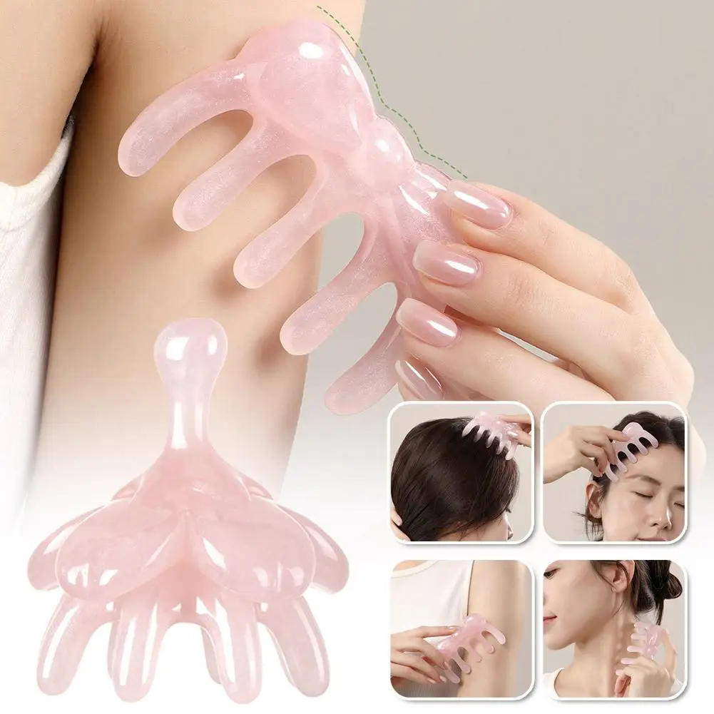 Pink Resin Butterfly Scalp Massage Comb Meridian Acupoint Tool, Skin-Friendly & Portable For Head, Neck & Body Relaxation