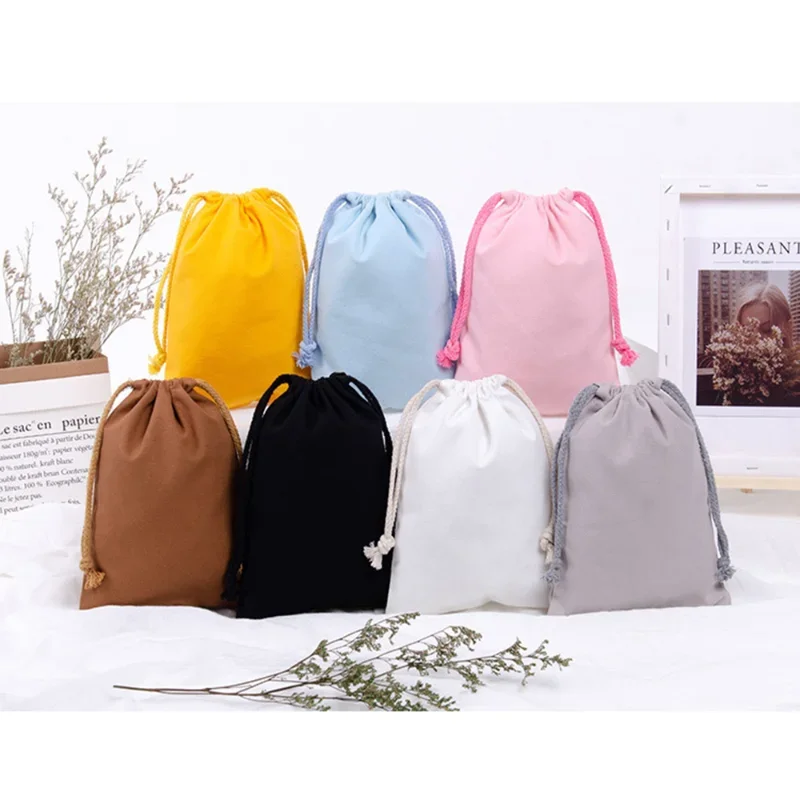 Canvas Drawstring Bags Color Storage Bag Cotton Organizer Bag Portable Tote Handbags Grocery Shoulder Bag Foldable Shopping Bag