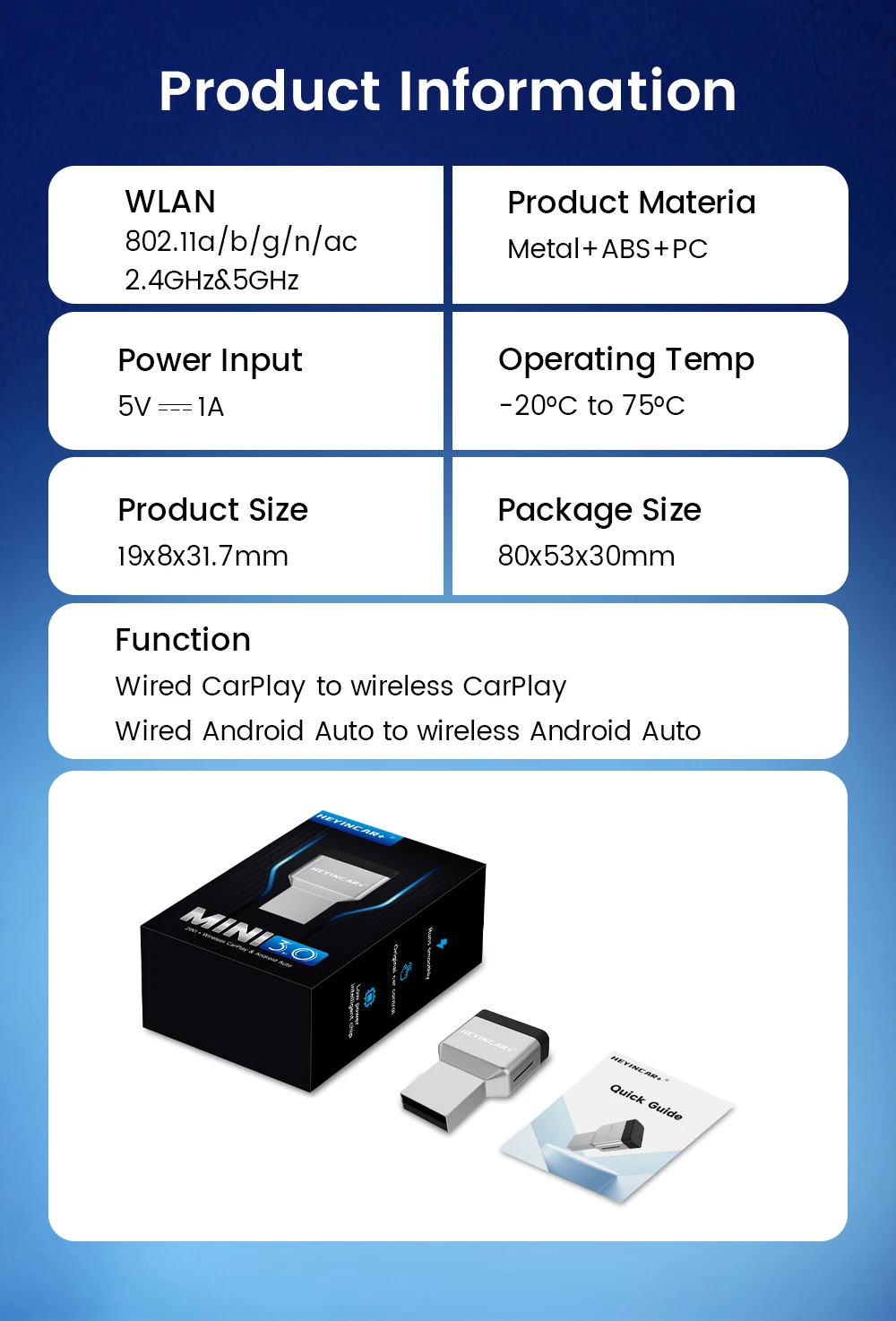 HEYINCAR Mini Air 2-in-1 Kabelloser CarPlay Android Auto Adapter 5,8GHz Plug-and-Play Dongle für Kabelgebundenes Carplay und Android Auto – Detail 14