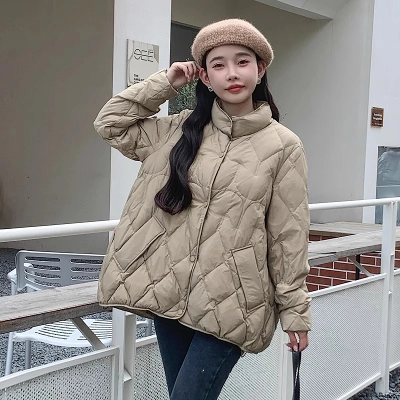 Lightweight Down Jacket for Female, Short Stand Collar Casual Wild White Duck Down Warm Coat New Fashion Fall and Winter 2024