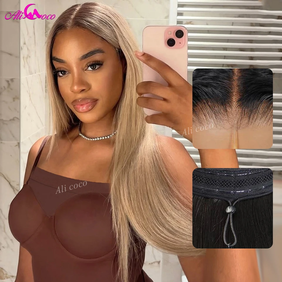 13x6 Drawstring Ombre Blonde Colored for Women 13x4 Straight Human Hair Wigs 5x5 Invisible Lace Closure Wigs 180 Density