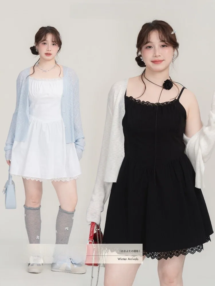 

Heynew Lace Crop Top And Cardigan Two-Piece Set for plus Size Women Beautiful Summer Outfit Korean Sle Commute Faion
