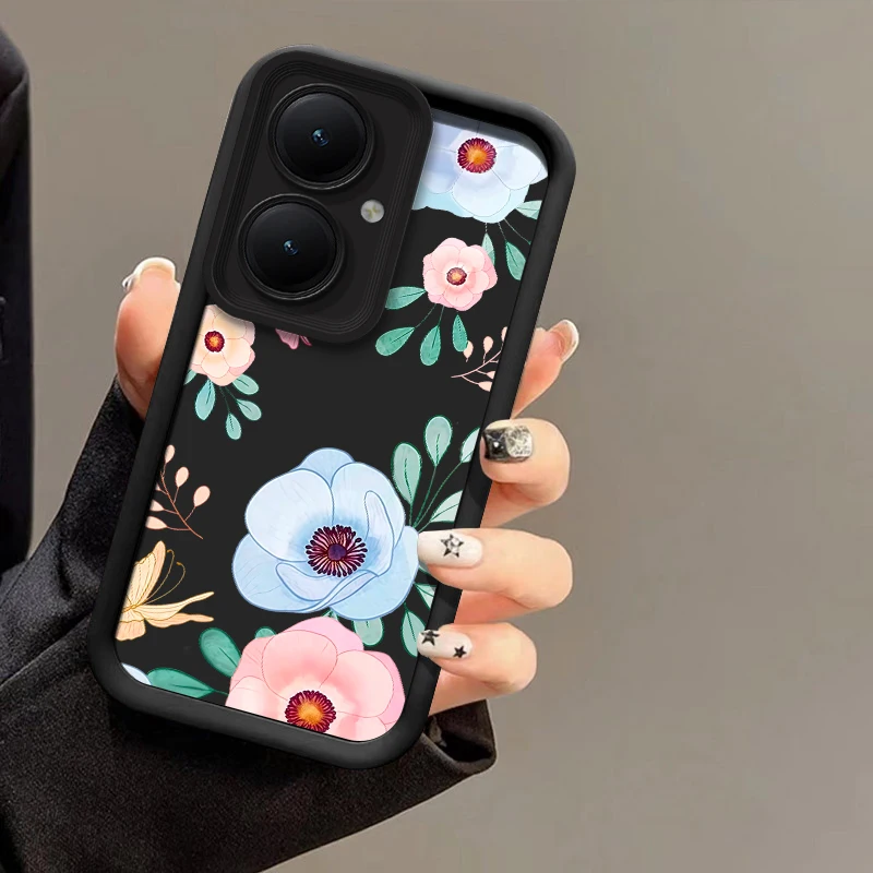 زهرة الأزهار جراب هاتف ل Vivo Y29 Y28 Y27 Y22S Y21T Y38 Y36 Y35 Y33S Y33T Y31 2021 Y30 سيليكون ماتي غطاء مقاوم للصدمات