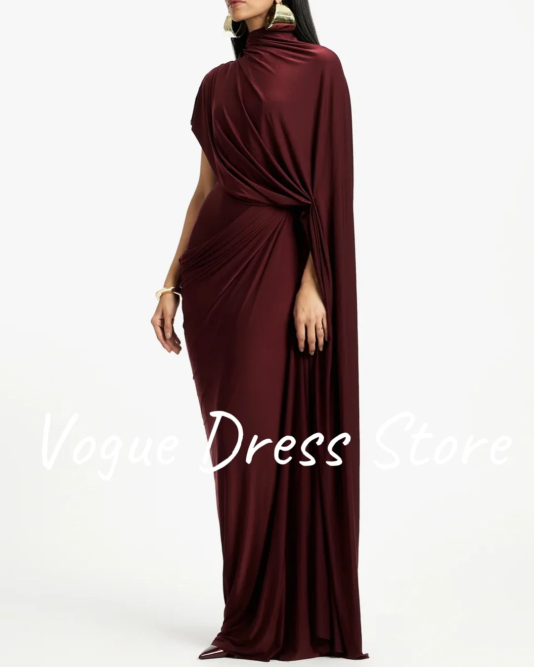 Customized Formal Jersey One Shoulder Long Sleeves Evening Dresses High Quality High Neckline Prom Dress Custom Size P image 6