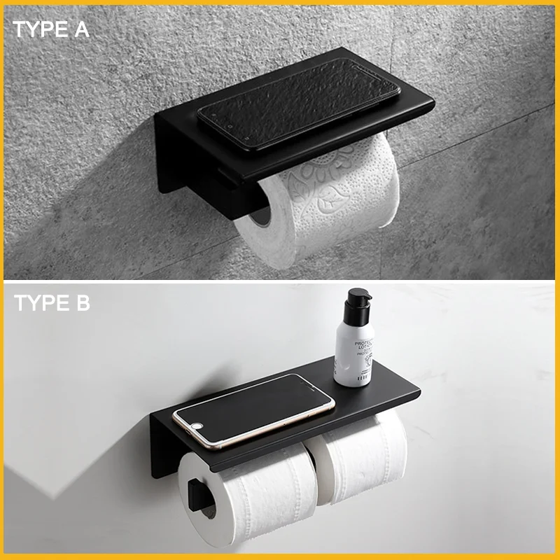 304 Stainless Steel Wall Mounted Toilet Paper Holder Matte Black Paper Towel Phone Holder Storage Rack Bathroom Accessories