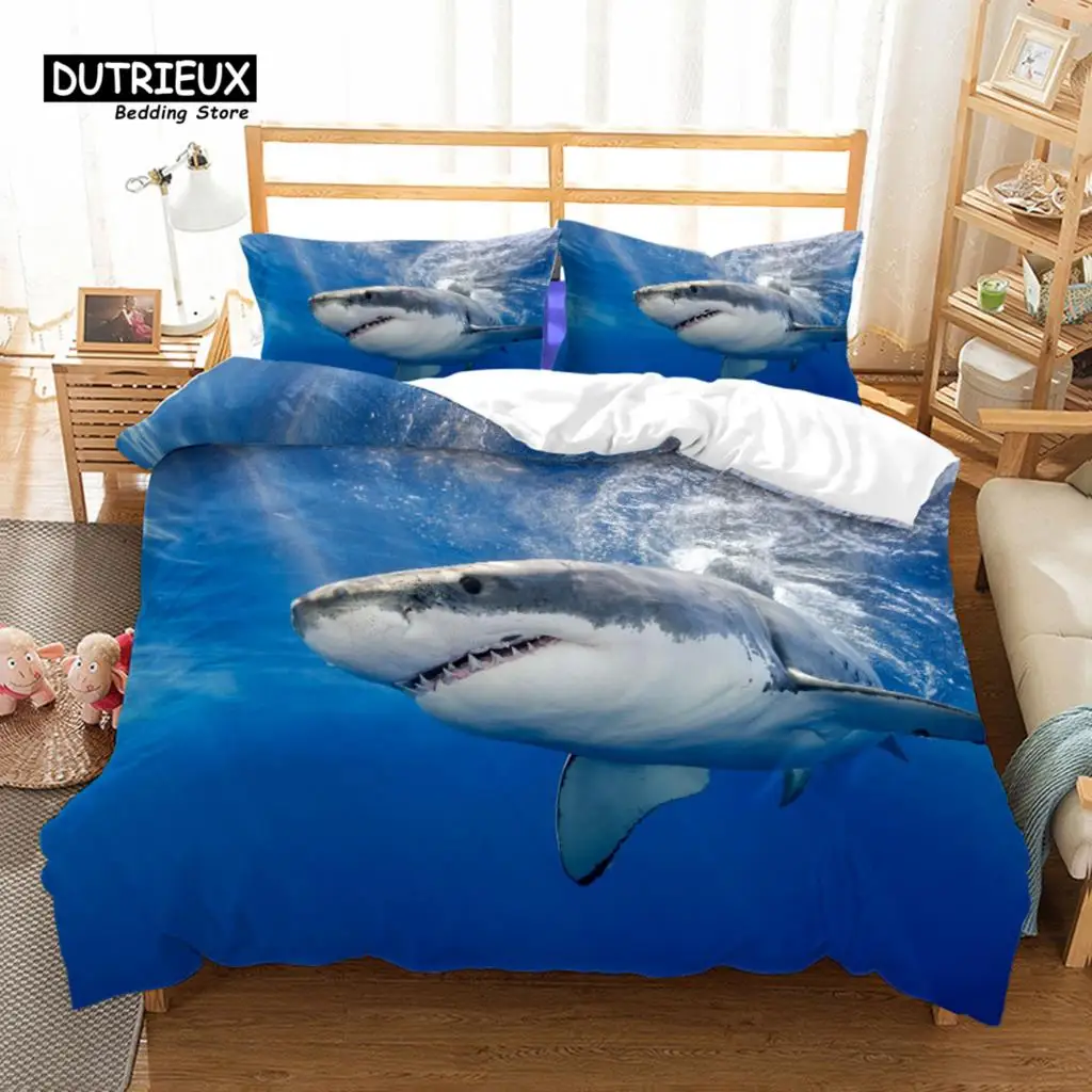 

Sharks Underwater Duvet Cover Set, Fashion Bedding Set, Soft Comfortable Breathable Duvet Cover, For Bedroom Guest Room Decor