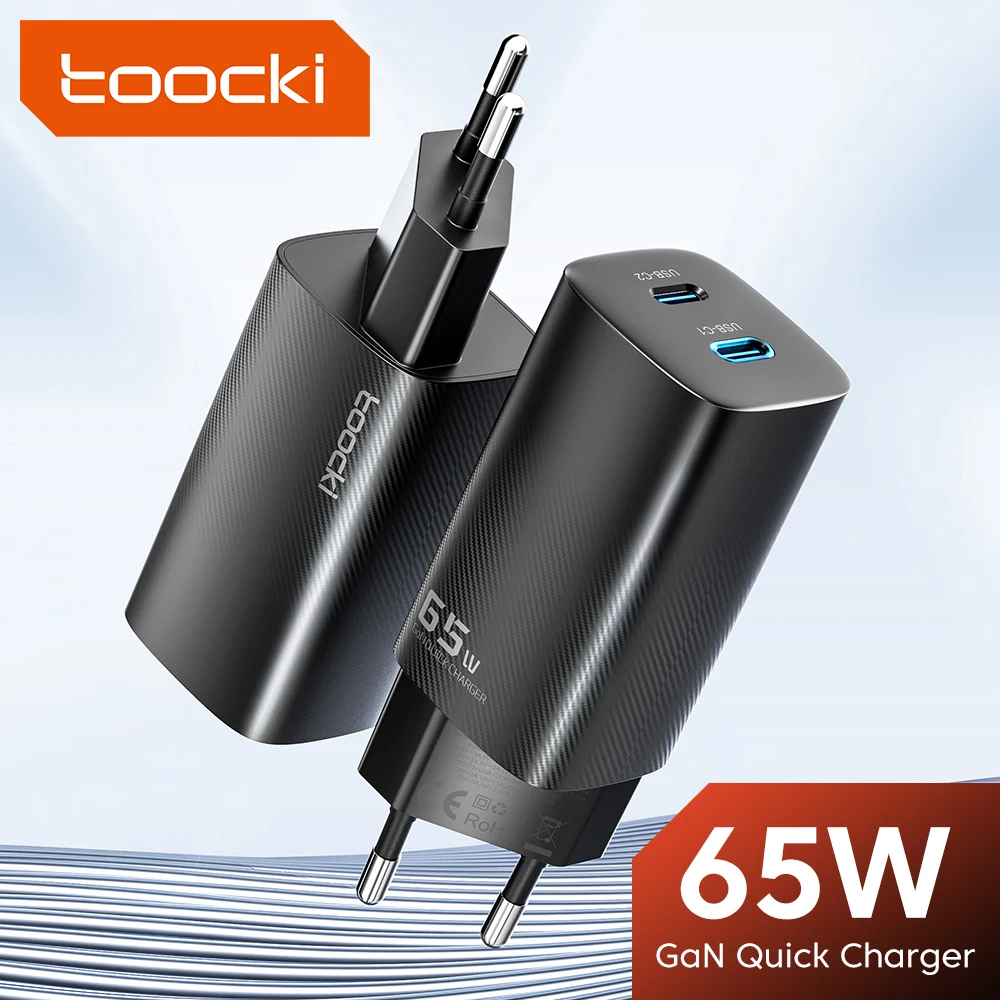 Toocki 65 GaN USB C Charger Quick Charge 4.0 PD3.0 Dual Type C Fast Charger for Macbook iPhone 15 14 13 Xiaomi Samsung Realme