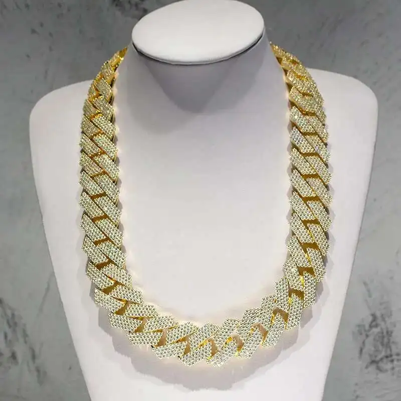 

Ювелирные изделия Iced Out, стерлинговое серебро 925 пробы, 24 мм, 4 ряда, хип-хоп, муассанит, кубинская цепочка