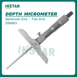 INSTAR Depth Micrometer 0-25mm 0-50mm 0-100mm 0-200mm 0.01mm Flat End Industrial Quality Stainless Steel Micrometer Ball End