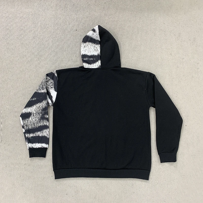 الرجال والنساء عارضة مطبوعة هوديي الخريف الشتاء زيبرا نمط طويلة الأكمام سستة مقنعين البلوز