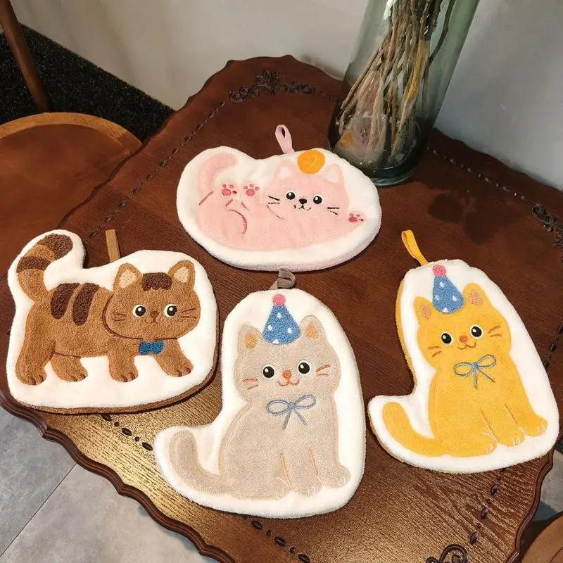 Soft Quick Drying For Kitchen And Bathroom Household Cartoon Cats Dog Bathroom Hand Cloth Absorbent Hand Cloth Hanging Towels