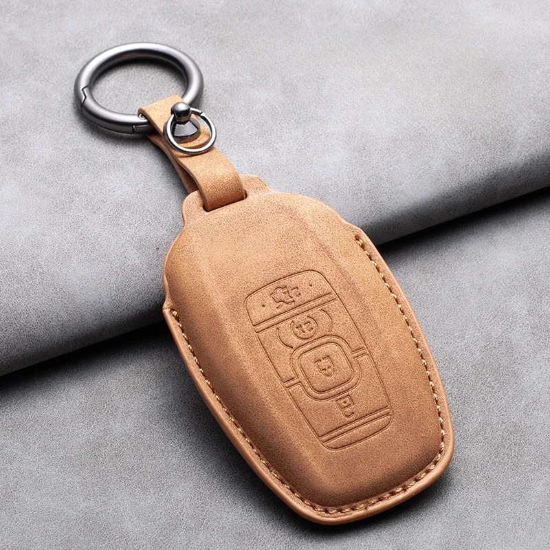 

Leather Car Smart Key Case Protector Cover Shell Fob Holder For Lincoln Continental MKC MKZ Navigator 2017-2019 Key Accessories