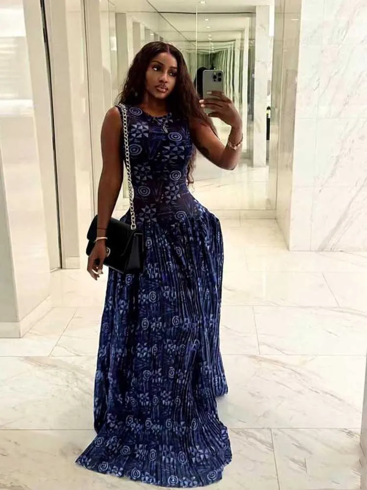 Sleeveless Dresses Woman High Waist Long Maxi Summer Dresses for Woman Royal Blue Casual Elegant Pleated Dress Sundresses - Image 4