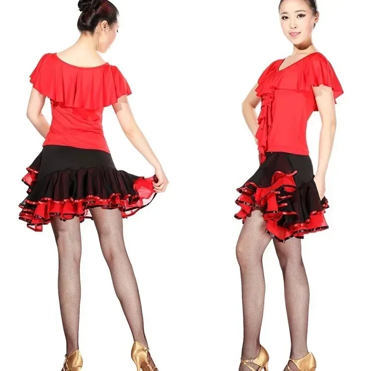 Vestido de dança latina saia nova folha de lótus superior chiffon saia de dança latina com calças de segurança dentro