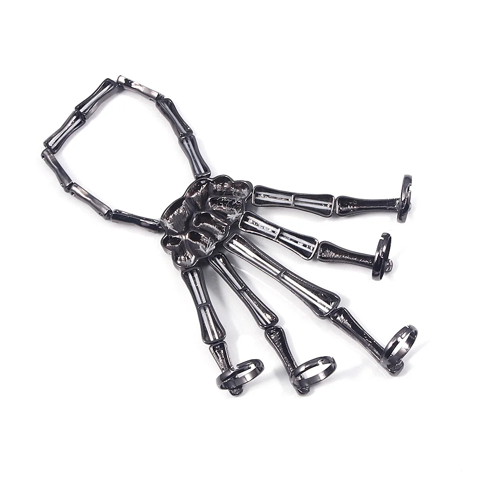Halloween Bracelet European and American Punk Exaggerated Metal Ghost Hand Skull Bracelet Men's Five Finger Chain Party Gift