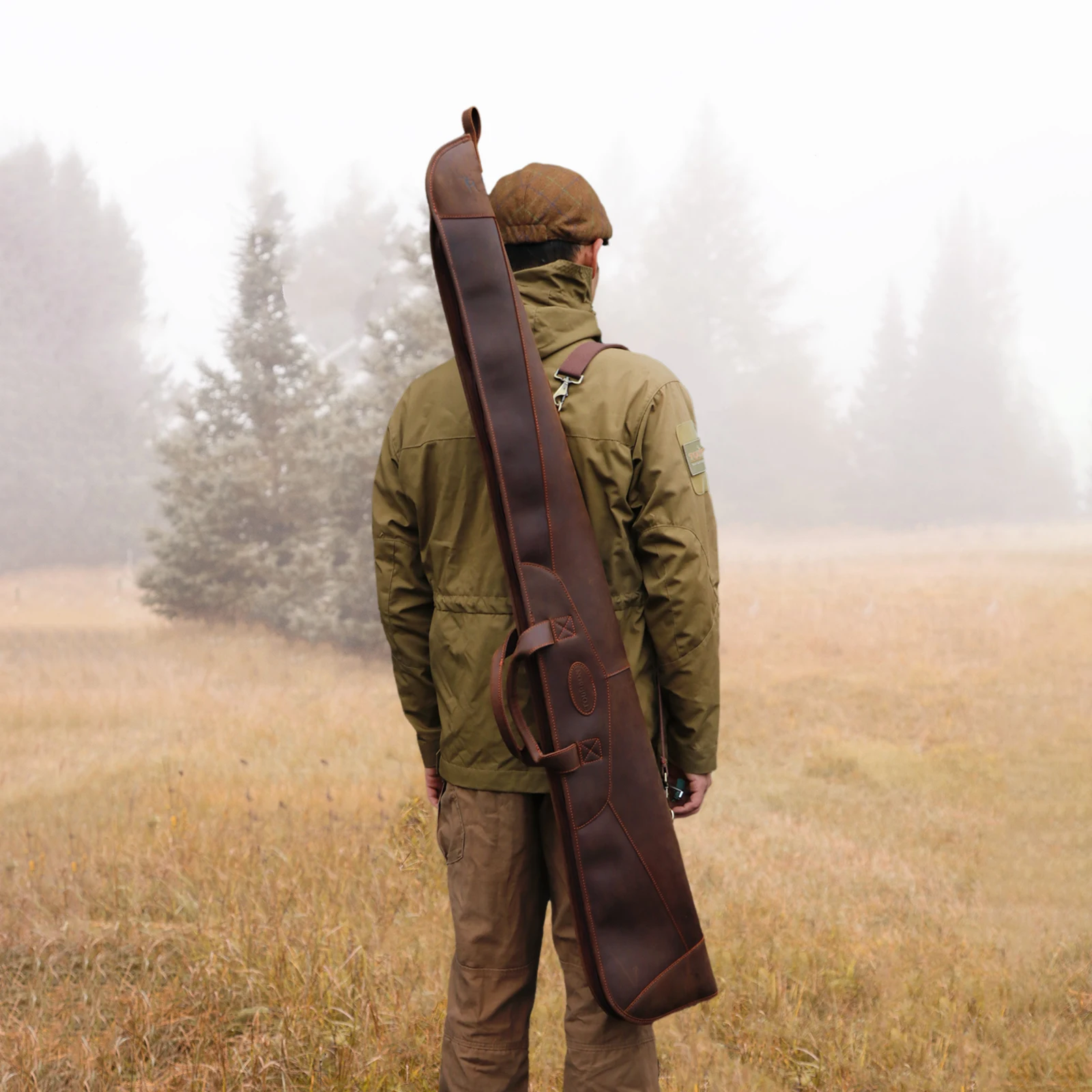 Tourbon Hunting Accessories Shotguns Case Genuine Leather Gun Bag Slip Soft Padded Bags 138CM Shooting Brown