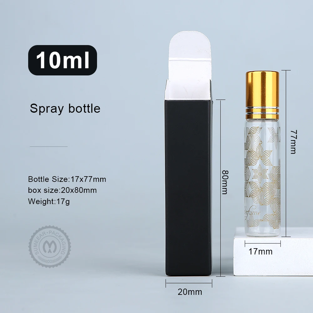 30/50pcs/lot 10ml Refillable Perfume Bottle Flower Pattern Glass Roll on Bottles Empty Roller For Essential Oils Vial With Box